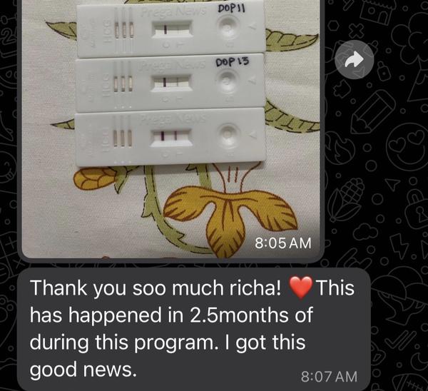 Client message with positive pregnancy tests: this happened in 2.5 months of the program
